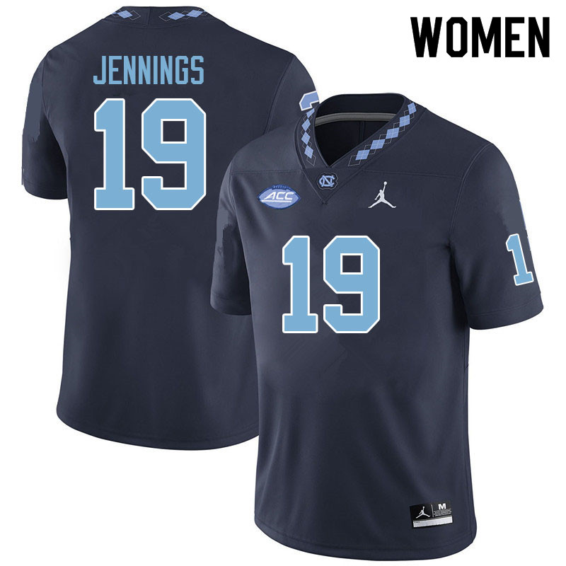 Women #19 Bryson Jennings North Carolina Tar Heels College Football Jerseys Sale-Navy